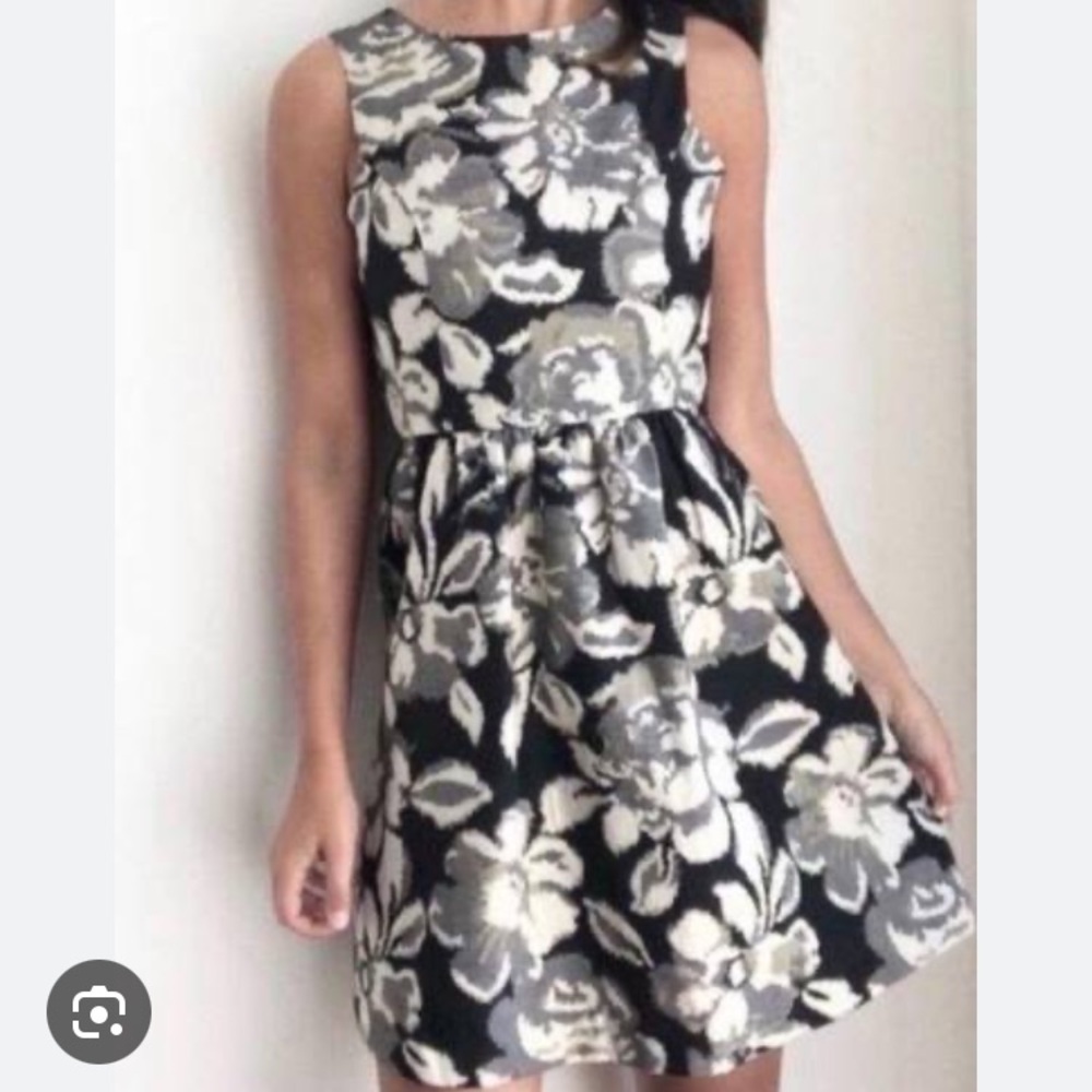 Anthropologie Tabitha Black/Silver Floral Cocktail Dress